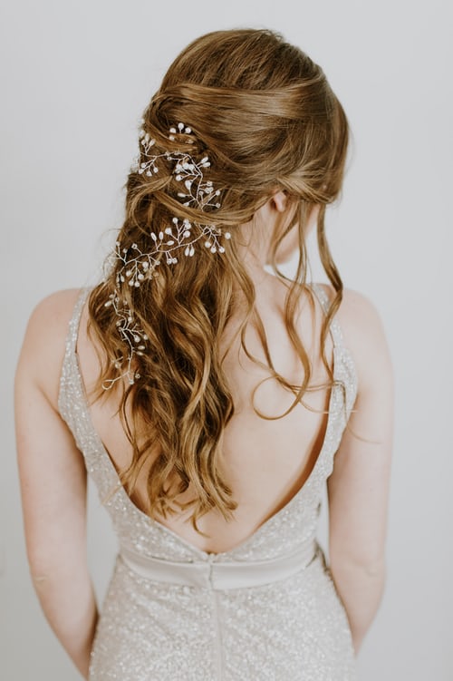 A brides styled hair